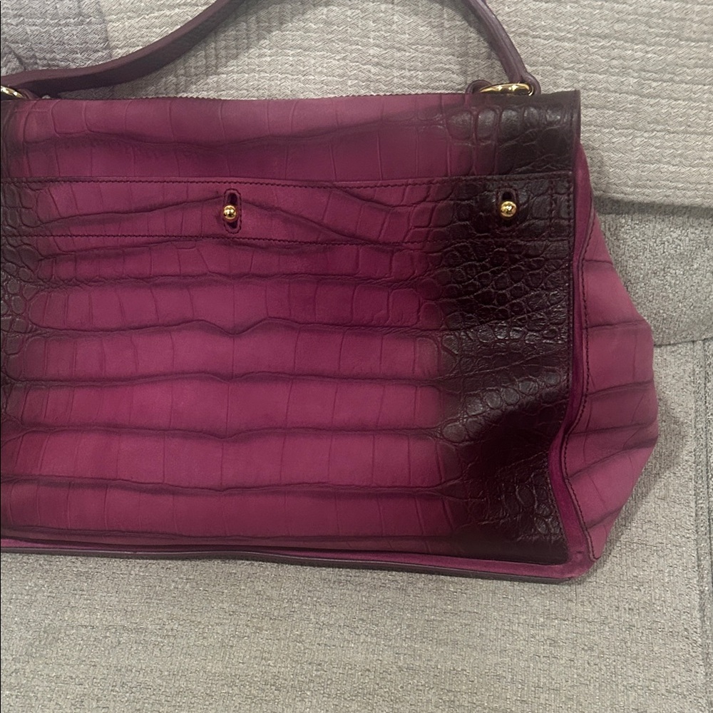 Yves Saint Laurent Plum Purple Croc-Embossed Satchel with Gold Hardware - Picture 6 of 9